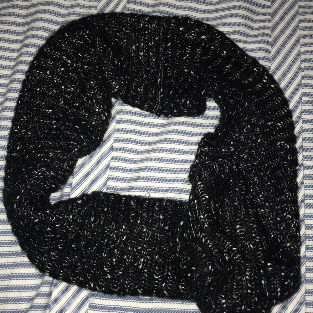 Black and silver glitter knit infinity scarf